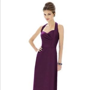 Alfred Sung D607L Long Formal Purple Halter Dress